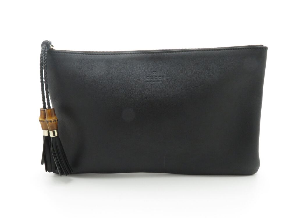 Gucci Bamboo Tassel Clutch Bag Black Calfskin